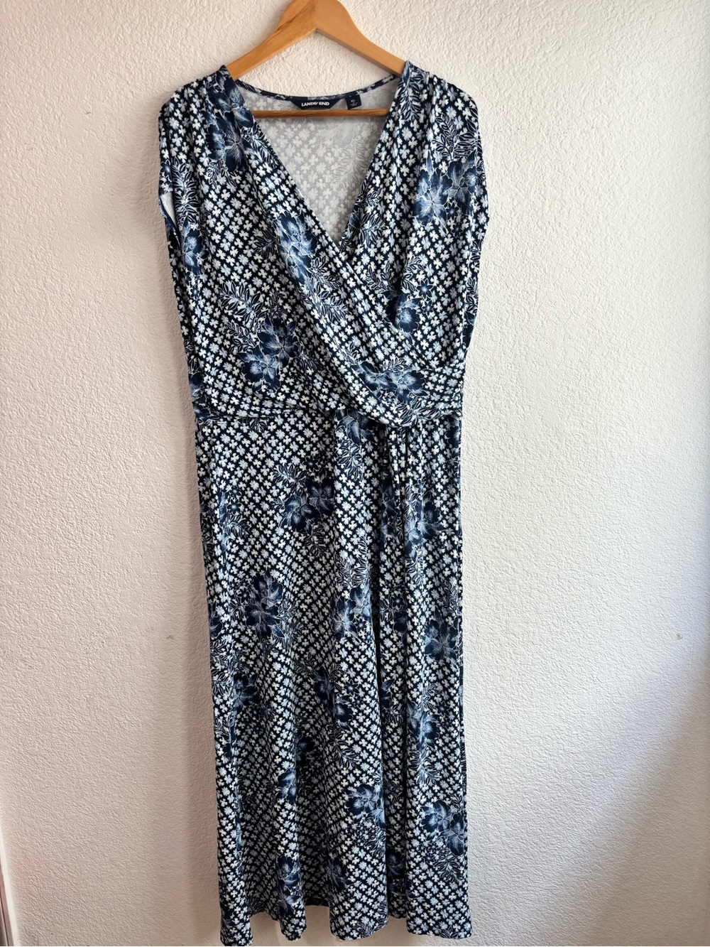 Lands End Navy Floral Wrap Dress Size XL